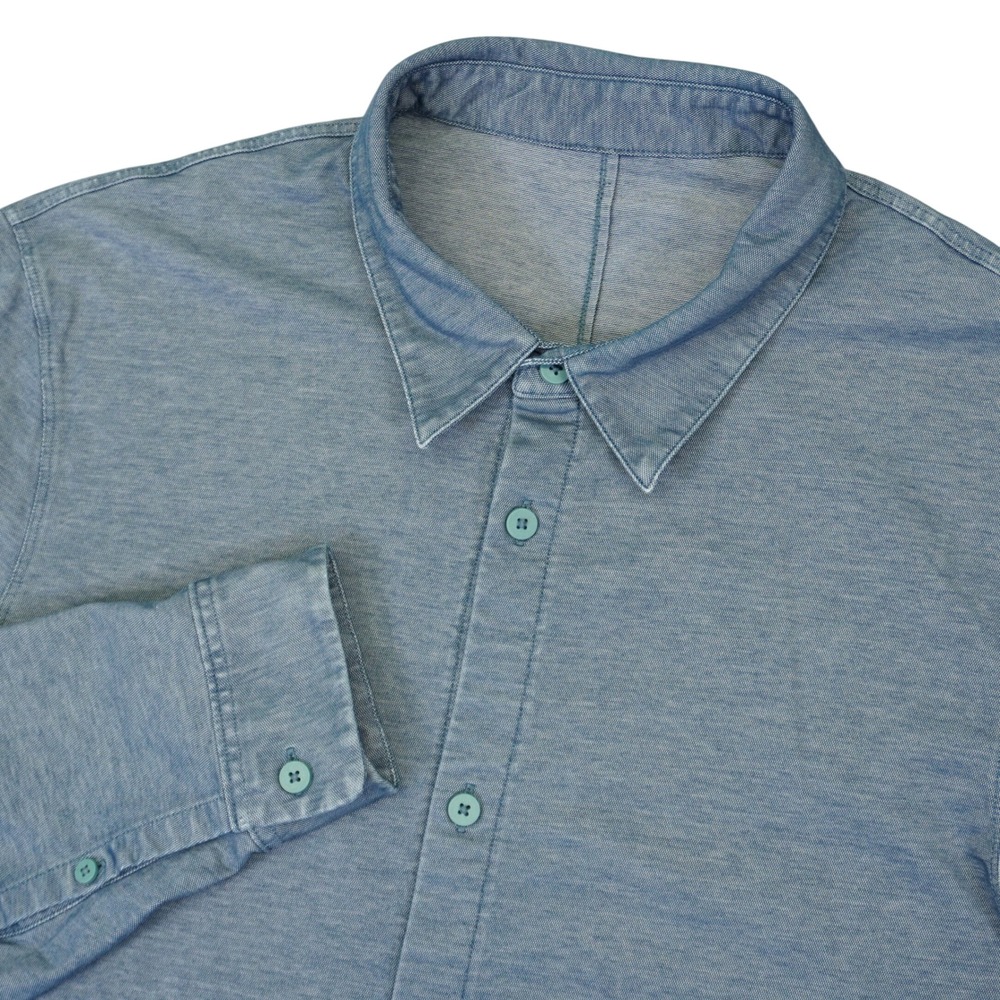 Lululemon Commission Button Down Shirt Mens Large Blue Long Sleeve Performance